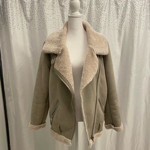 Zara faux suede/shearling moto jacket size medium